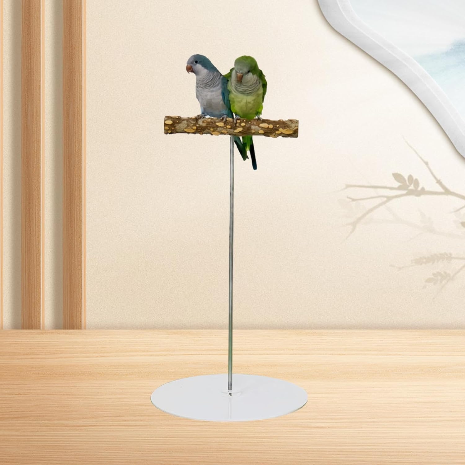 Wooden Bird Play Gym for Lovebirds, Parrot Perch Stand and Accessories, Round, L