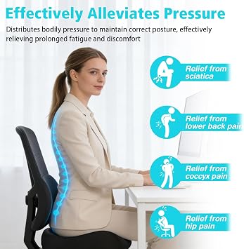 Memory Foam Seat Cushion for Tailbone Pain Relief - Coccyx Cushion for Office Chair, Car, Wheelchair - Ergonomic Sciatica Pain Relief Cushion with Non-Slip Base, Breathable 3D Mesh Cover (18x16x2.2