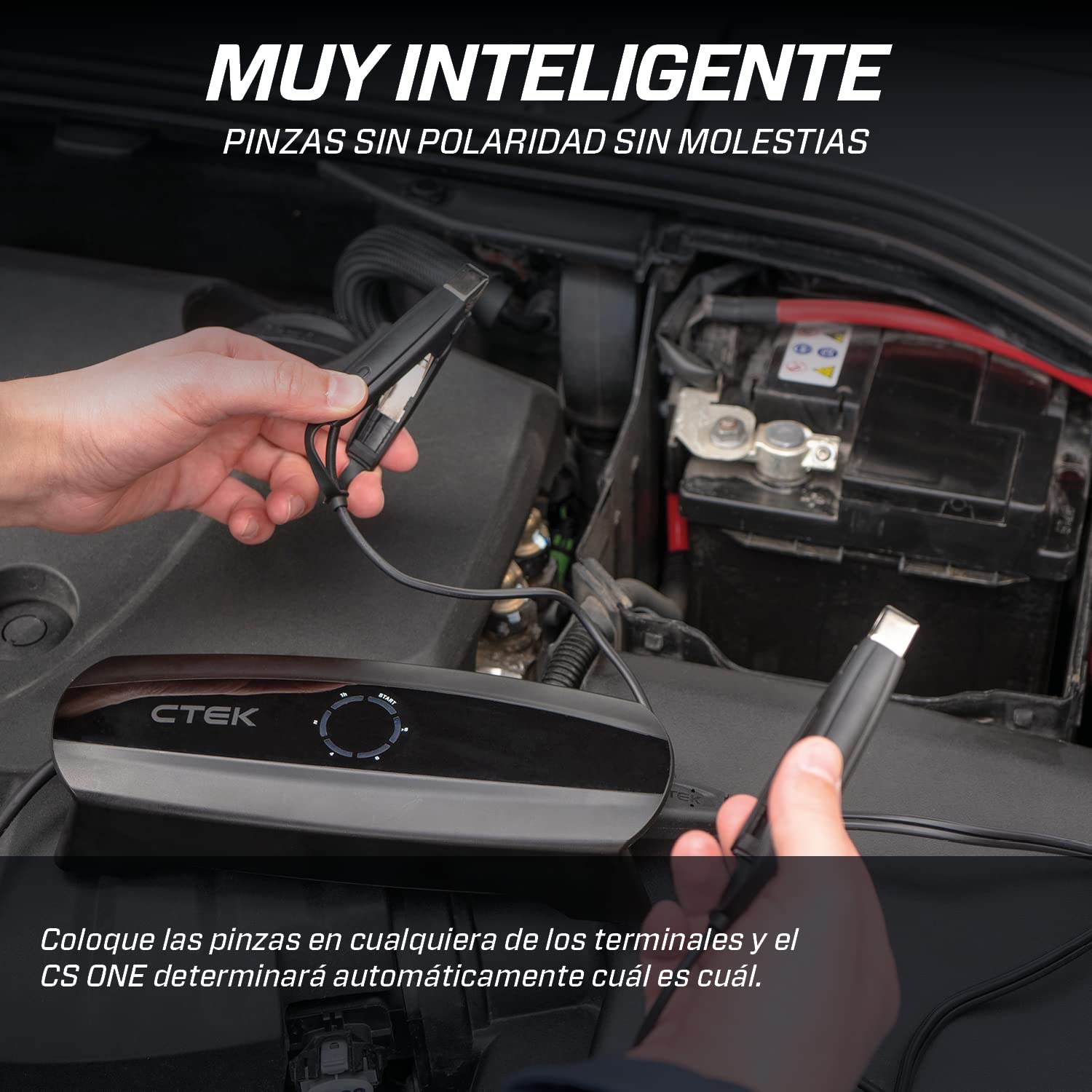 CTEK CS One, Cargador de Batería 12V, Cargador Inteligente de Baterias, Cargador De Batería De Coche Y Moto, Mantenedor De Batería con Carga Adaptable, Aplicación Y Abrazaderas Sin Polaridad