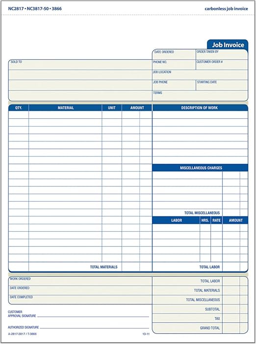 Amazon.com : Adams Job Invoice Forms, 2-Part Carbonless, For Service ...