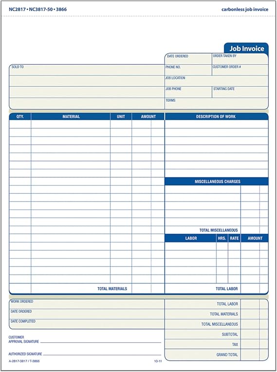 Amazon.com : Adams Job Invoice Forms, 2-Part Carbonless, For Service ...