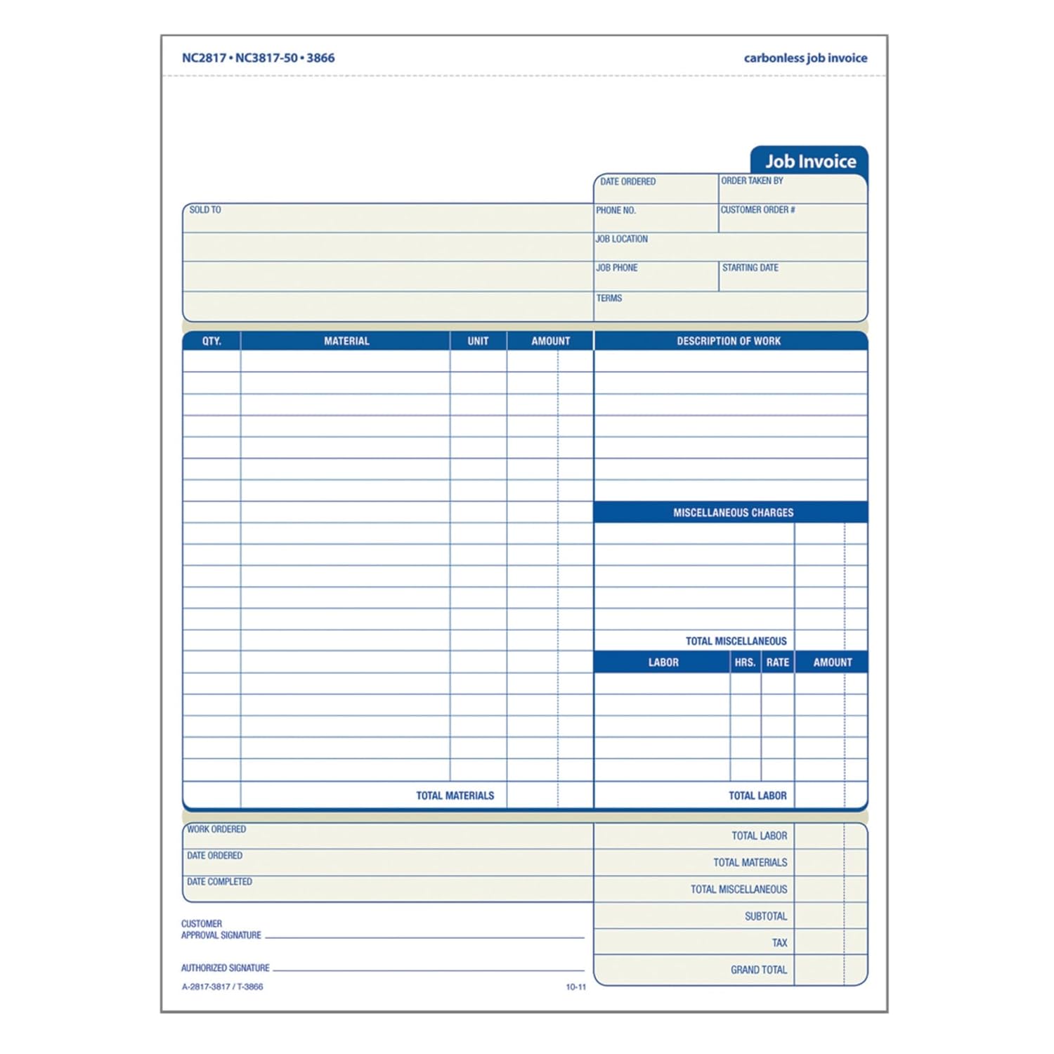 Adams Job Invoice Unit Set, 8.5 x 11.44 Inch, 2-Part, Carbonless, 100 ...