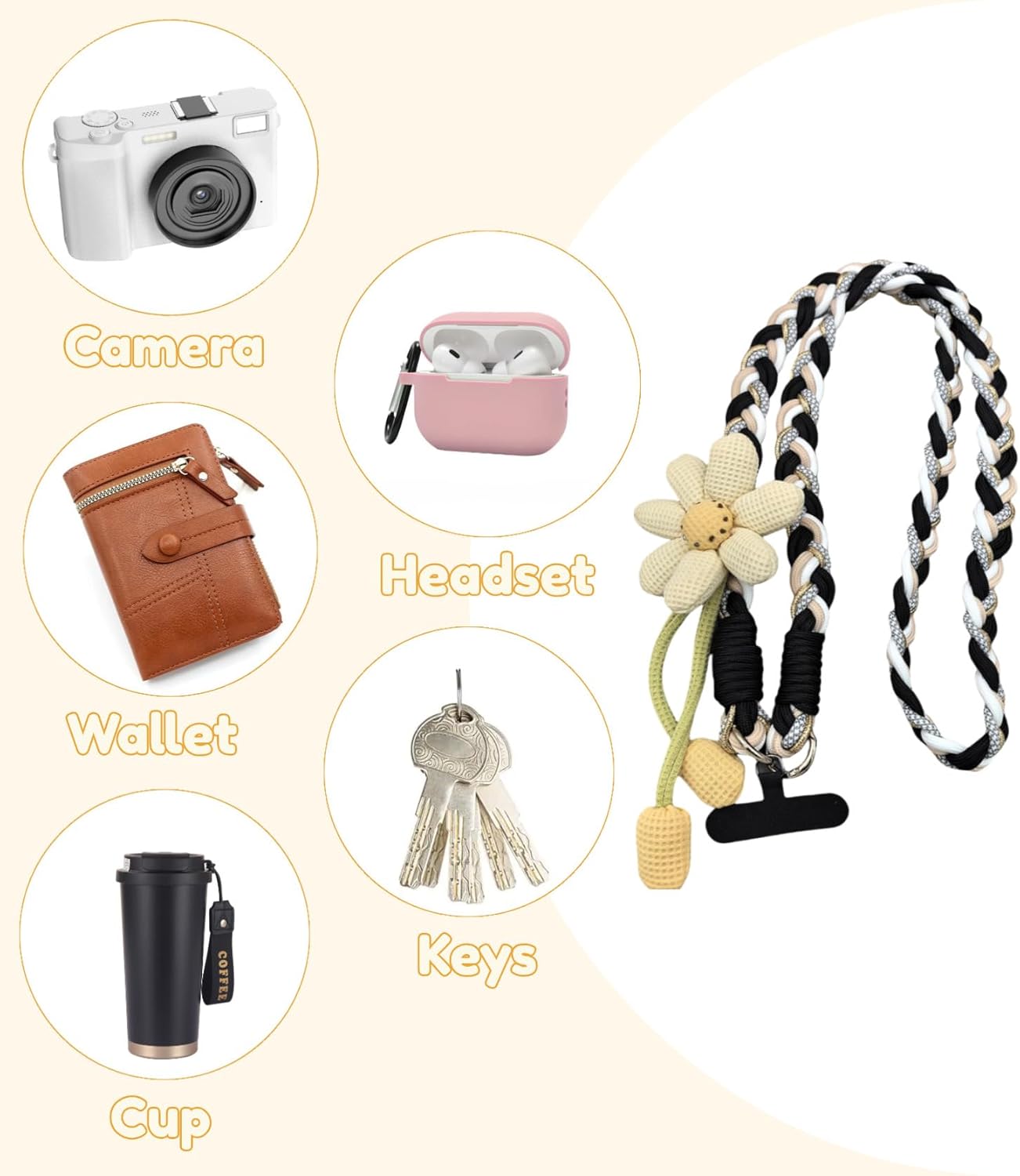Woven Flower Phone Lanyard for Women Anti-Theft Phone Strap Crossbody Universal Phone Neck Lanyard Travel - Image 3