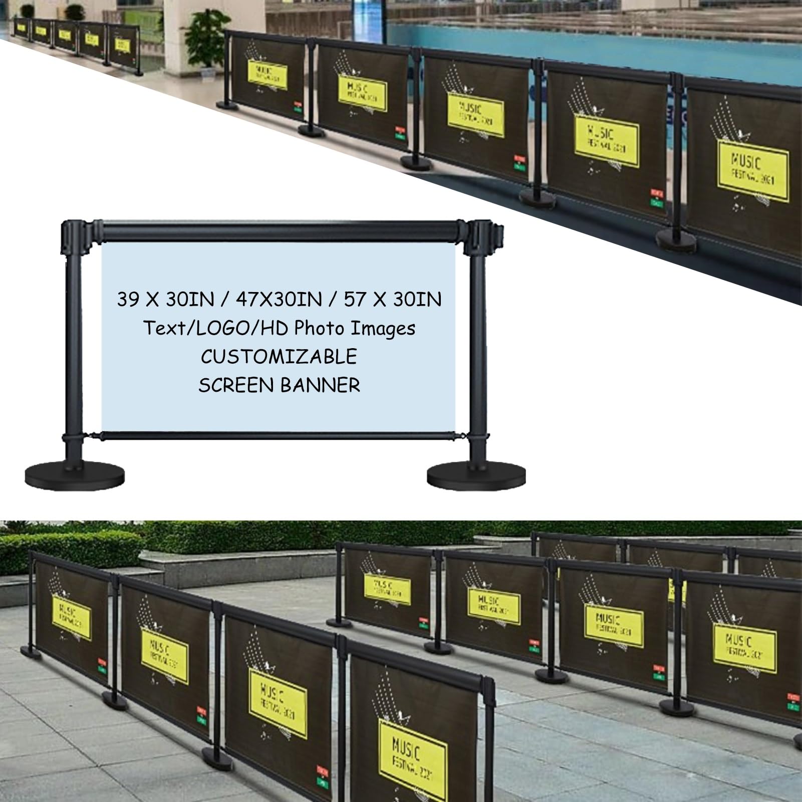 Aioneer Safety Stanchions With Customizable Banner Display For Crowd Control And Event Management-145cm/4.8ft