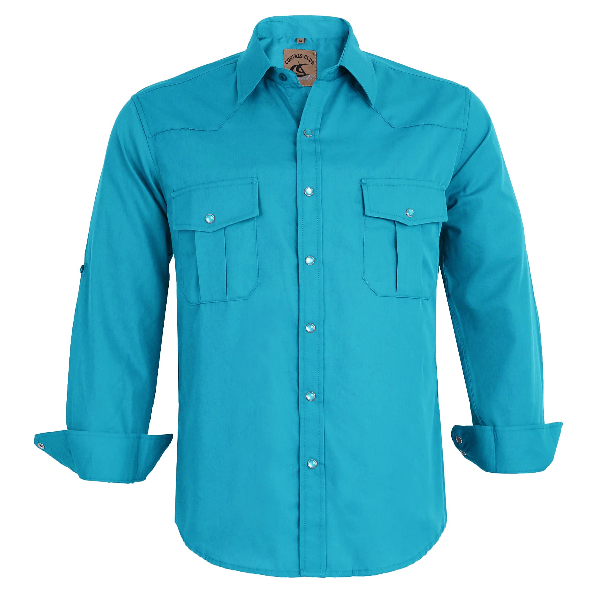 COEVALS CLUBMen's Western Cowboy Long Sleeve Pearl Snap Casual Work Shirts