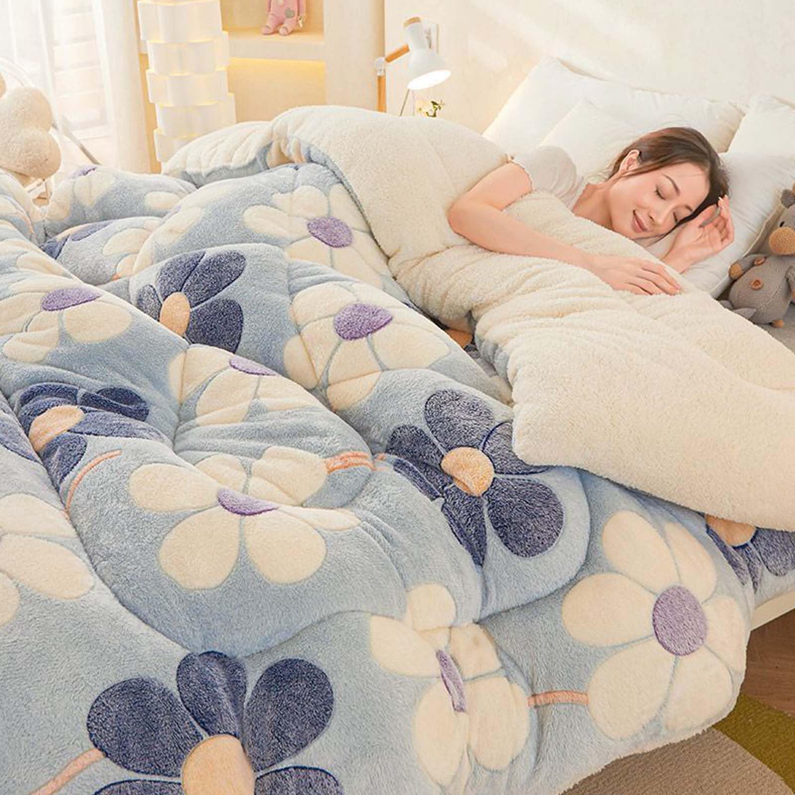 lsxlkha Super Warm Lamb Quilt Winter Blanket,Breathable Warm Bed Comforter, Faux Cashmere Quilt Wool Autumn and Winter Thickened Warm Quilt 200x230cm 5kg