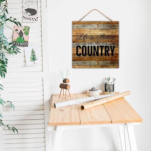 Miniatura 7 de Shabby Motivational Quote Wood Pallet Encouragement Quote Home Theme Life is Better in the Country 16x16in Wall Hanging Wooden Plaque for Porch