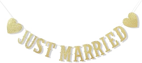 Banner dorado con purpurina de recién casado Cartel de boda Just Married para decoración de despedida de soltera Just Married Cartel de bandera