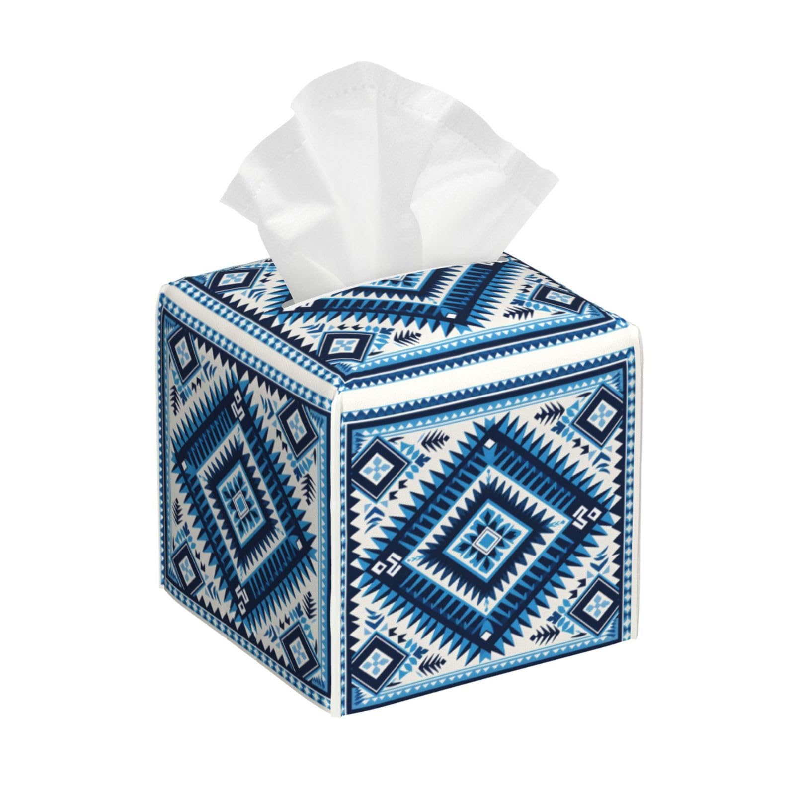 Mexpekil Square Tissue Box Cover vintage ethnic Aztec Geometric PU Leather Tissue Box Cover Cube Tissue Box Holder for Bathroom Car Napkins Facial Tissue Dispenser Cover