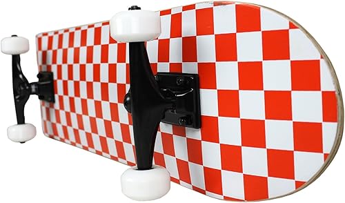 Miniatura 5 de PRO - Patineta completa preconstruida con patrón de cuadros blancorojo, 7.75 pulgadas