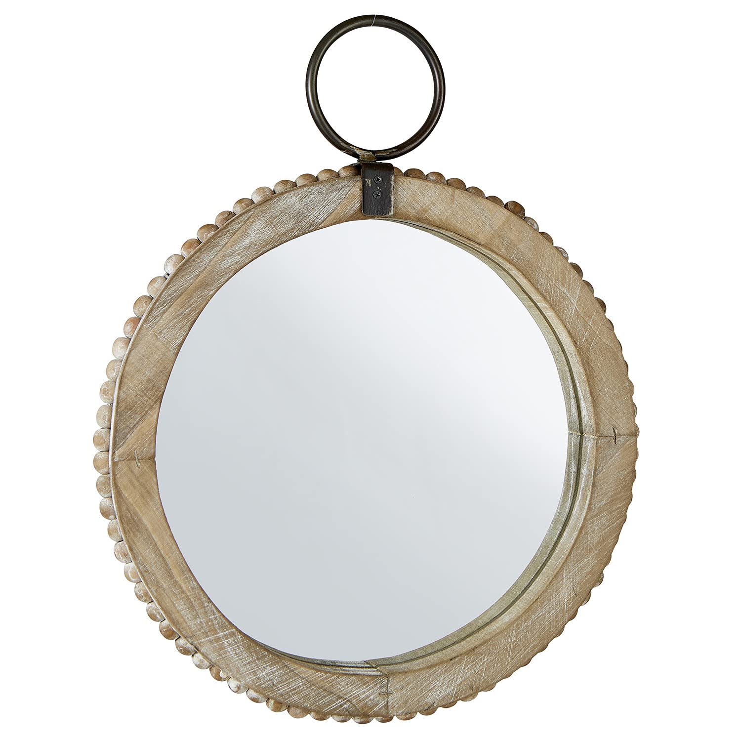 47th & Main Beaded Wood Round Decorative Wall Mirror, 14.57" Diameter