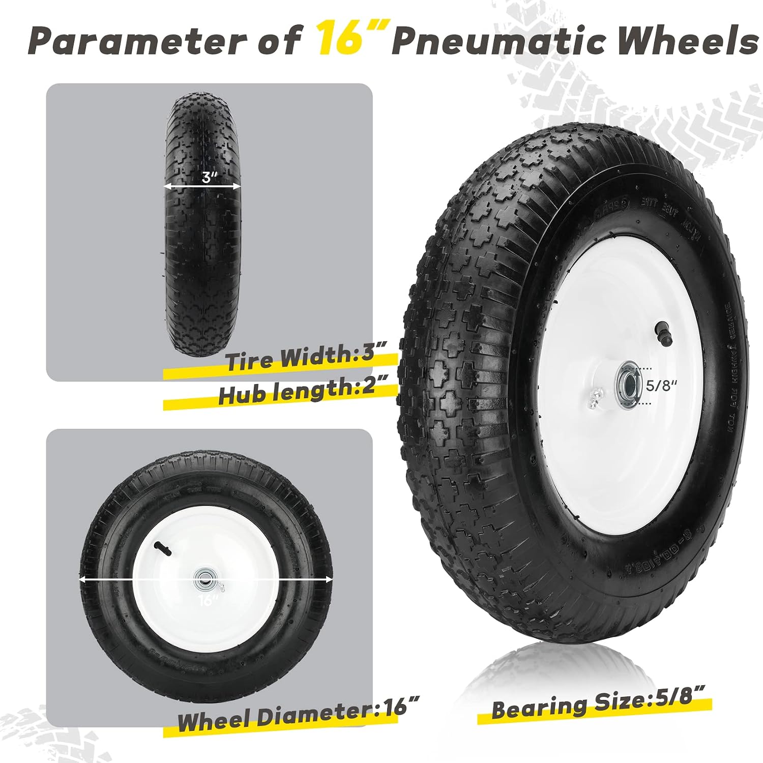 Rueda Neumática 16" Para Carretilla O Carro – 4.80/4.00-8, Con Rodamientos De 20 Mm, Nueva