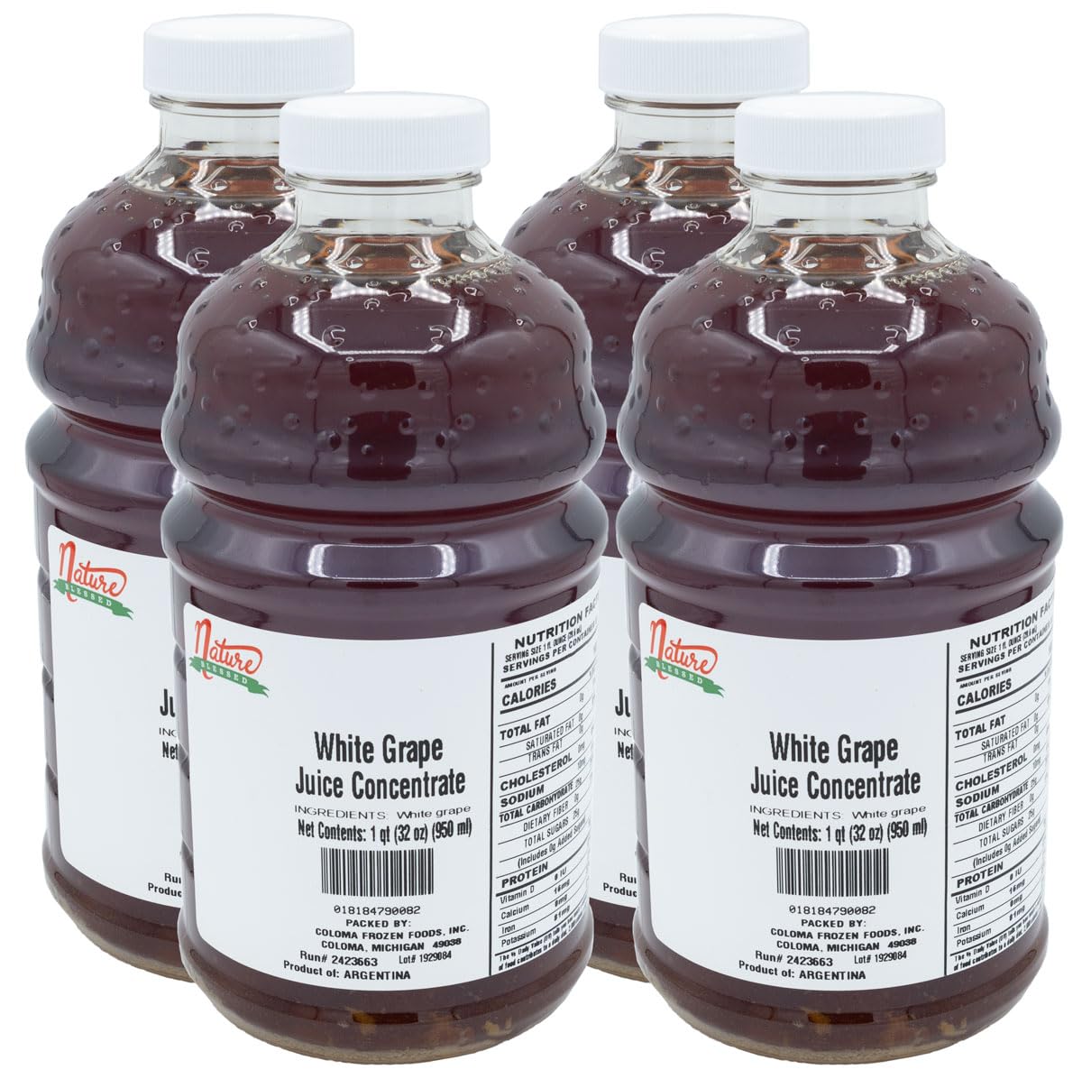 Nature Blessed 100% Pure White Grape Juice Concentrate - 4 Quarts (4/32 fl oz bottles), Great for Home Vintners, Home Brewers, Cider, Spirits, Smoothies, or Jelly Production