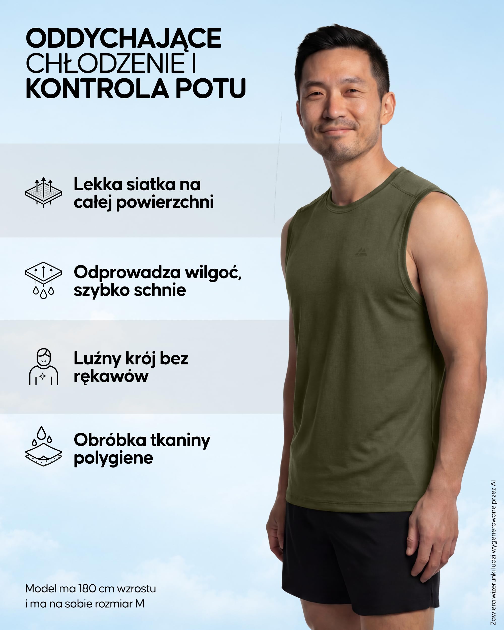 DANISH ENDURANCE Koszulka Bez Rękawów Męska, z Siatki, 1 lub 2-Pak | Koszulka bez rękawów z siatki, lekka i oddychająca z technologią Polygiene StayFresh, dla biegania i treningów siłowych