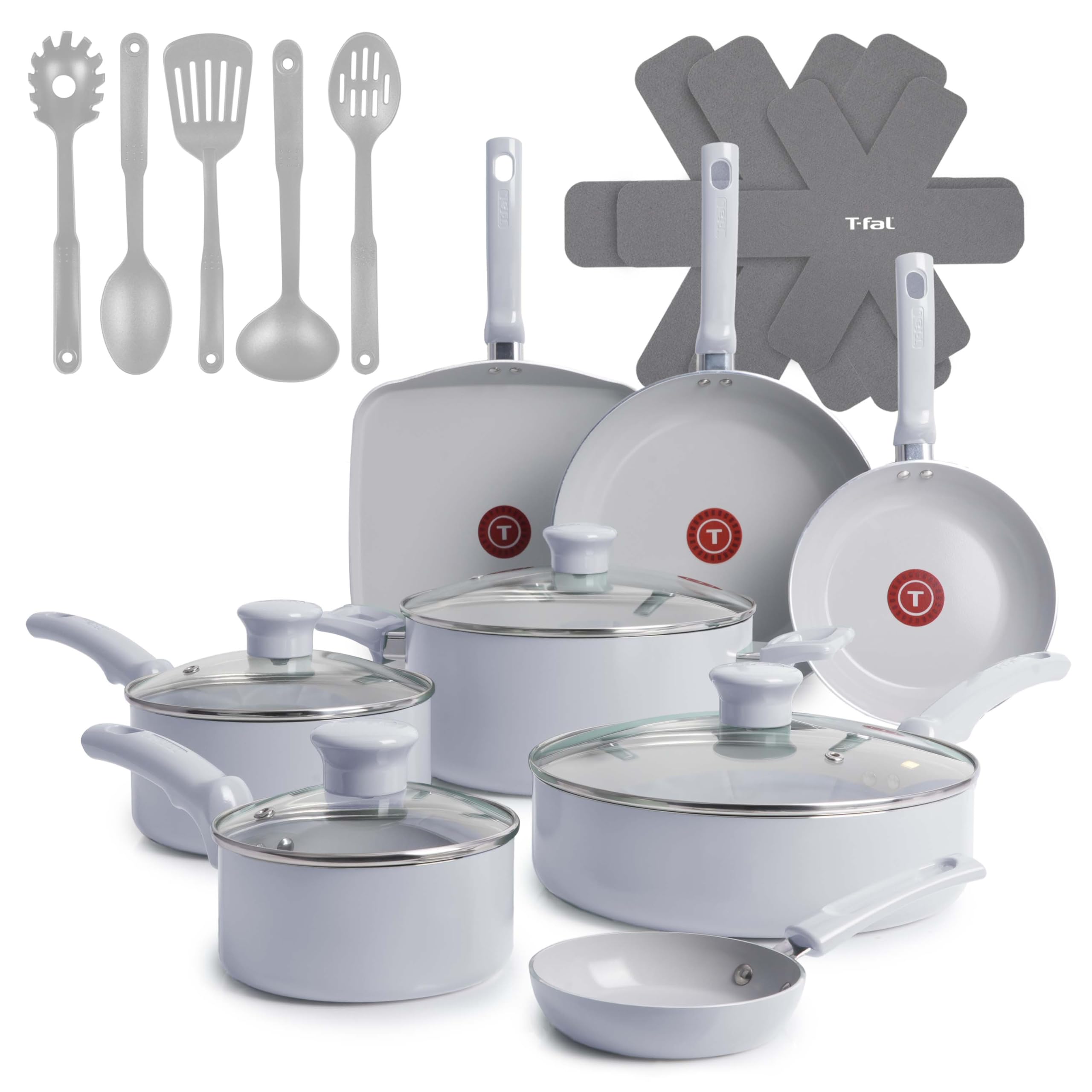 Refresh Ceramic Nonstick Cookware Set, 20-Piece, Oven Safe to 350°F, Includes Stockpot, Griddle, Frying Pans, Utensils, Ceramic Pots and Pans Set, Blue