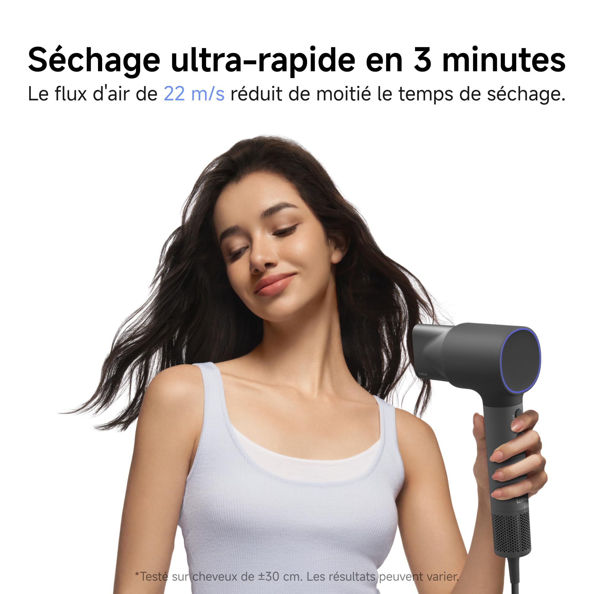 Laifen Neo Sèche-Cheveux Haute Vitesse, 200M Ions Négatifs, Moteur Brushless 110k tr/min, Température Intelligente, Léger 390g, Silencieux 59dB, 2 Buses Magnétiques adapté à toute chevelure (Noir)