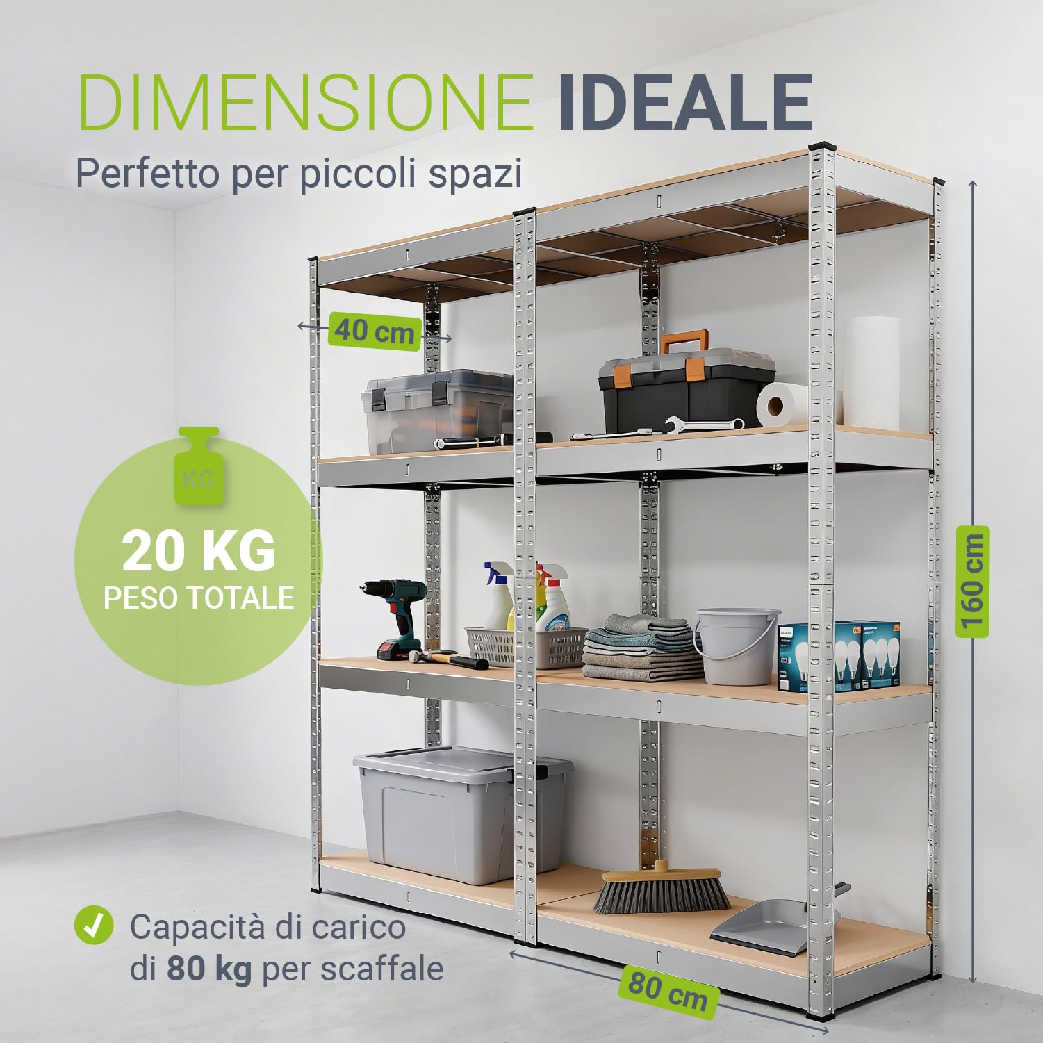 Juskys Set 2 scaffali Easy 160x80x40cm (AxLxP) | 640kg di portata | 8 ripiani | Scaffali in metallo per carichi pesanti Scaffali per cantine Scaffali a innesto Scaffali in metallo