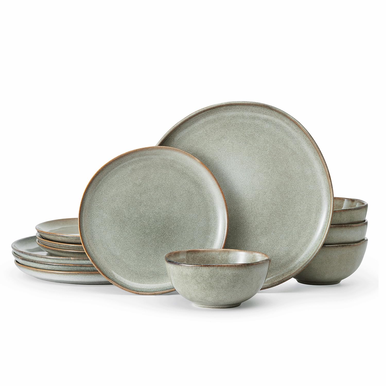 Stoneware Dinnerware Sets for 4, Reactive Glaze Plates and Bowls, Grey