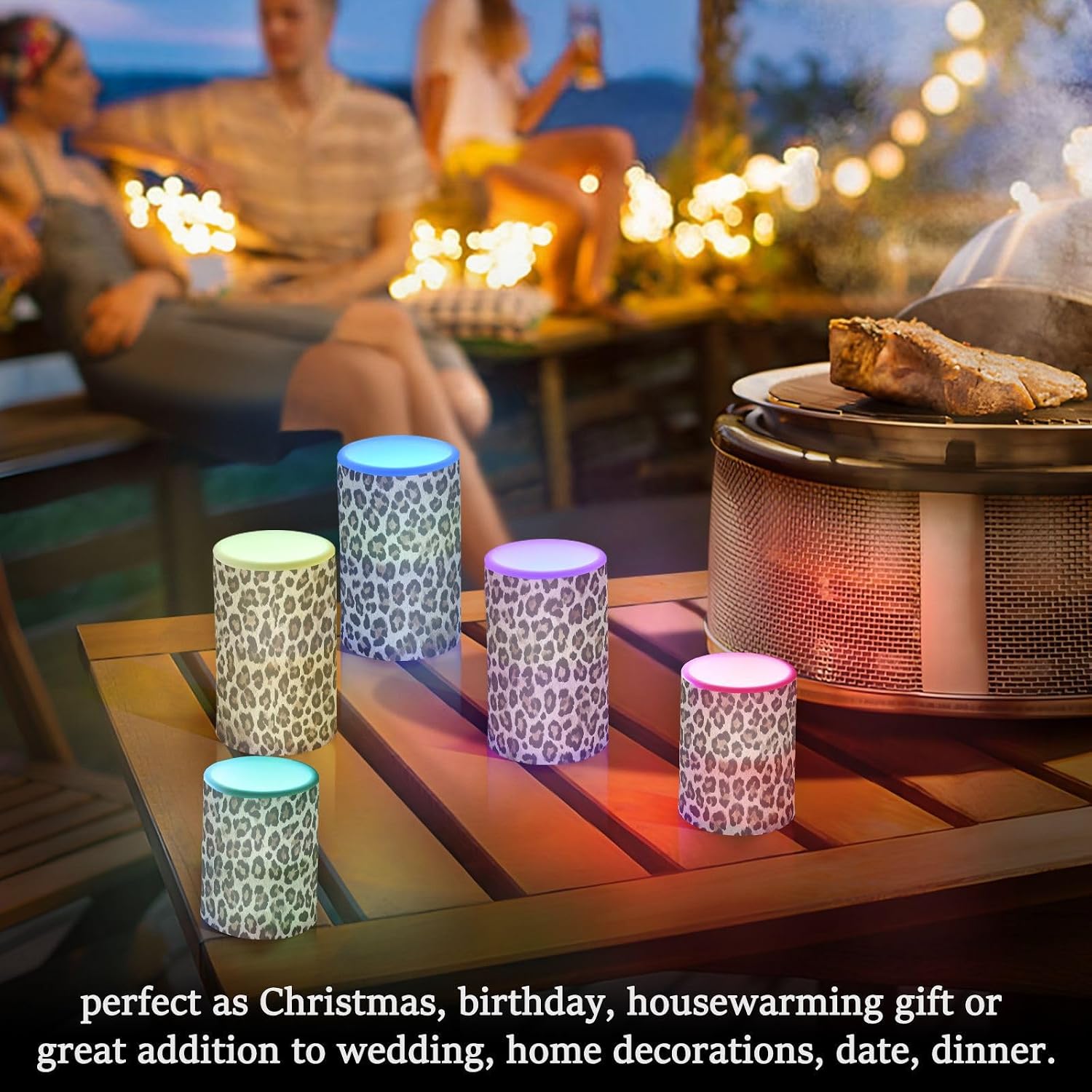 Kcldeci Leopard Print Battery Operated LED Flameless Candles Remote Control Candles Set of 2