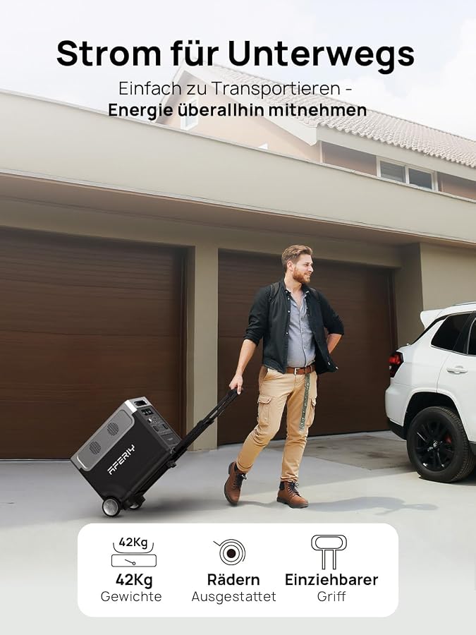 AFERIY 3600W3840Wh Tragbare Powerstation, Erweiterbar~11520Wh, mit Rädern | Solargenerator 1,5Std Schnellladung, <10ms USV, 13 Ausgänge, mit APP, BMS, Reine SW 230V,für Notfall Garten Wohnmobil Camping, Bild 8