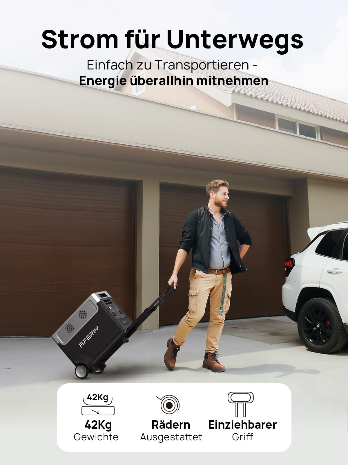 AFERIY 3600W Estación Energía Portátil 3840Wh LiFePO4 Con Sai Salida 3x230V Ca 3600W (7200W Pico) Generador Solar 2200W Carga Rápida Almacenamiento Energía Para El Hogar Camping Autocaravanas Viajes