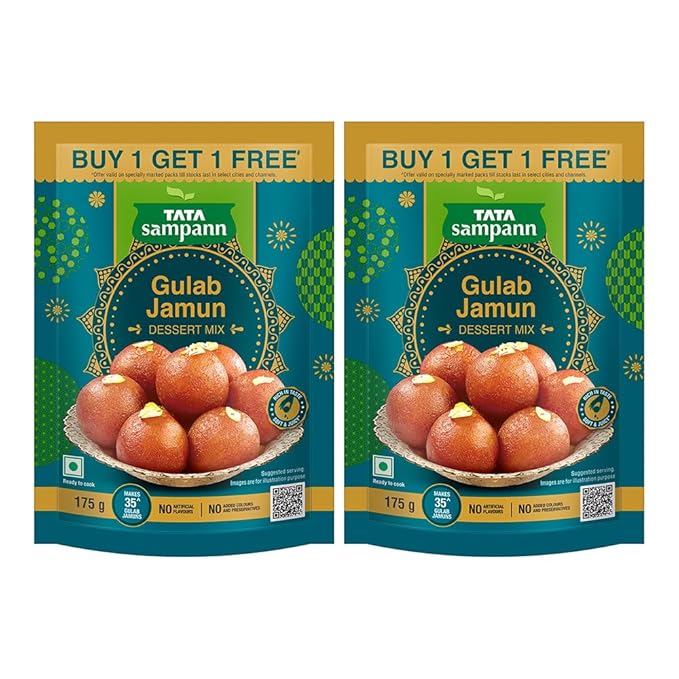 Tata Sampann Gulab Jamun Dessert Mix, Soft & Juicy, (Buy 1 Get 1 Promo Pack), 2x 175g at Rs. 75