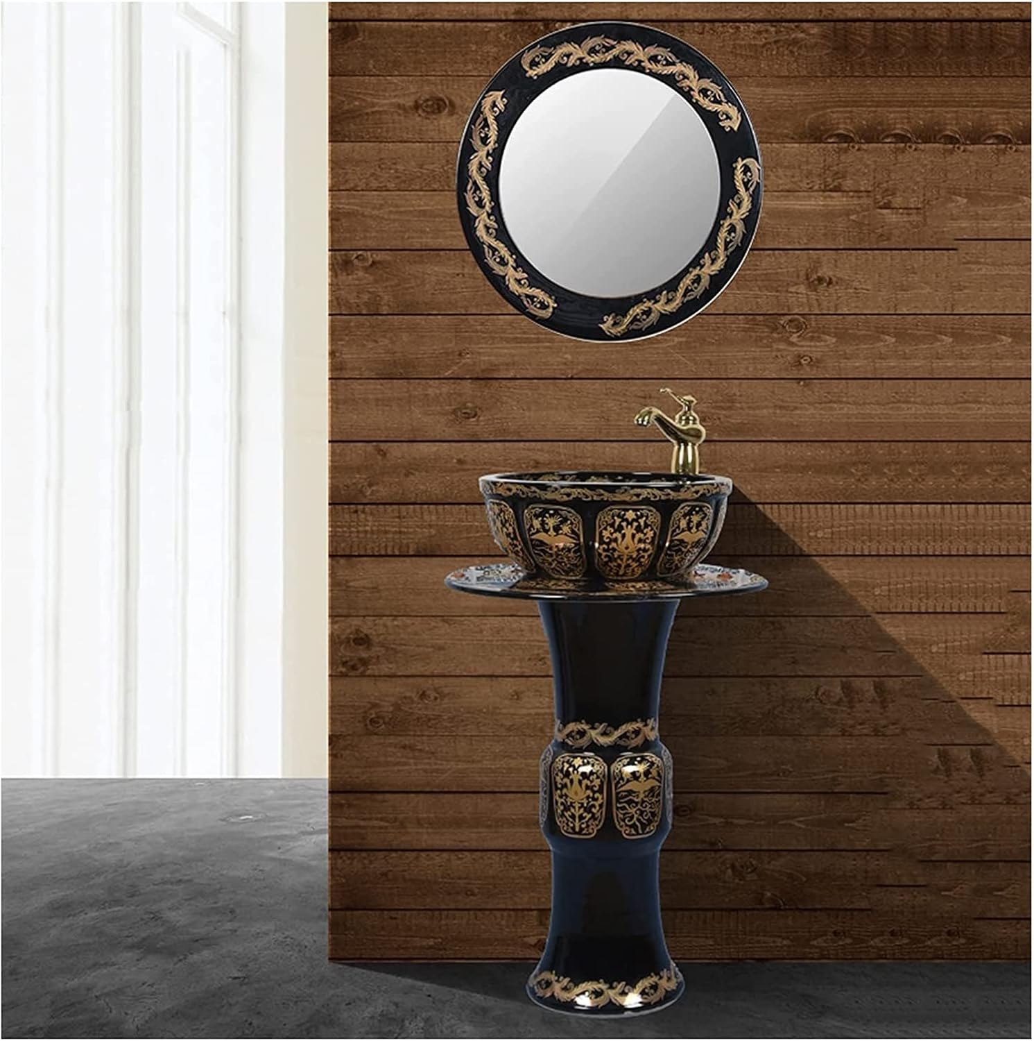 Freestanding Bathroom Pedestal Sink - Hotel Art Oval Bathroom Basin Sink, Pedestal Bathroom Sink Ceramic Basin Sink and Pedestal Lavatory Sink for Indoor and Outdoor, XRKJBZ32024320