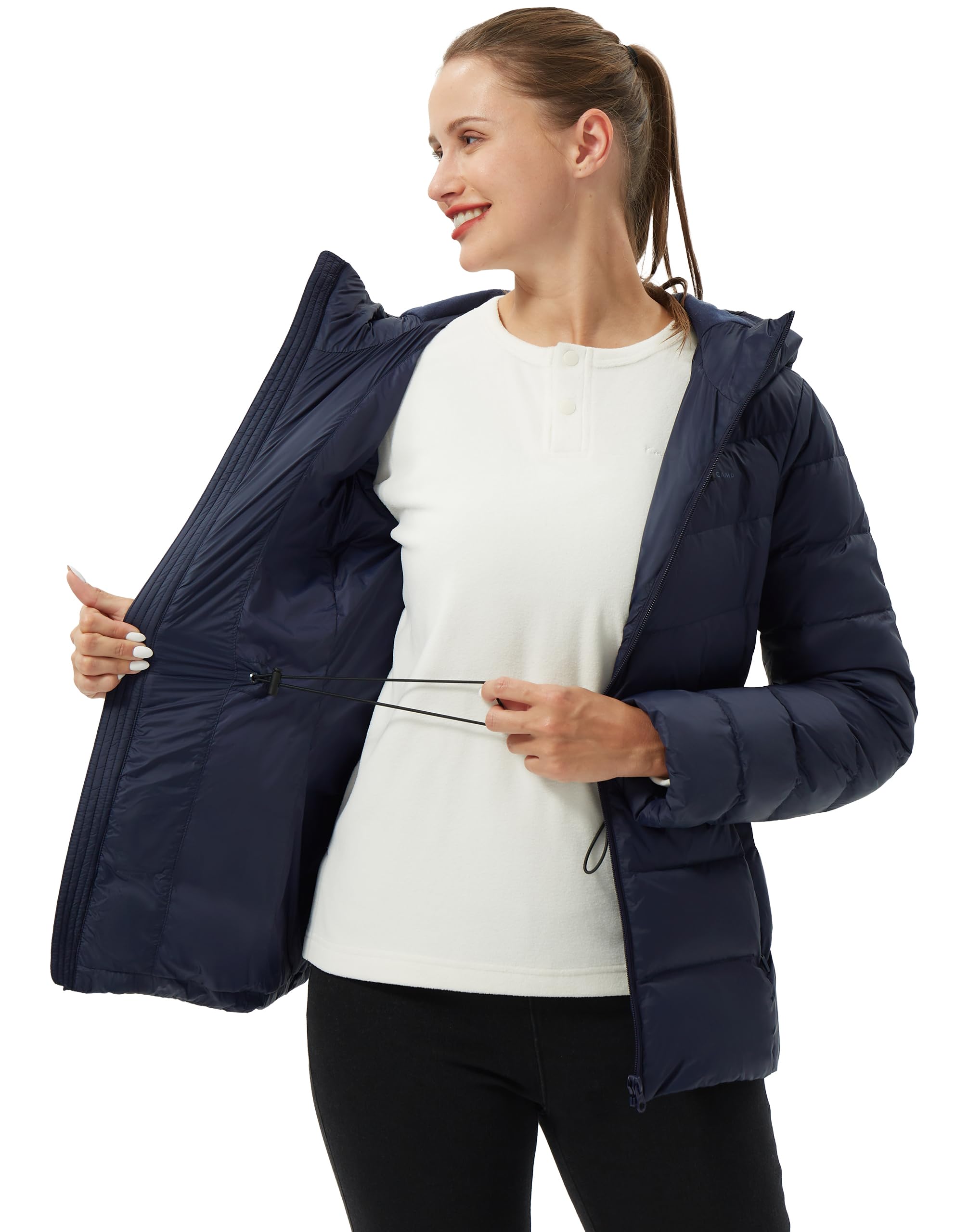 Chaqueta de plumón para mujer, ligera, con capucha