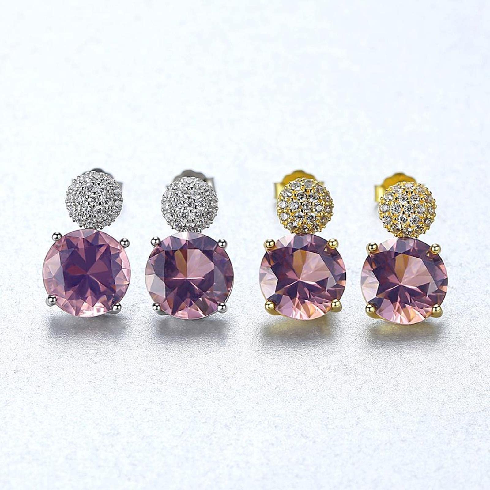 SALAN Orecchini Pendenti In Argento Sterling 925 - Cerchio Con Cristallo Verde E Viola - Gioielli Donna - 3