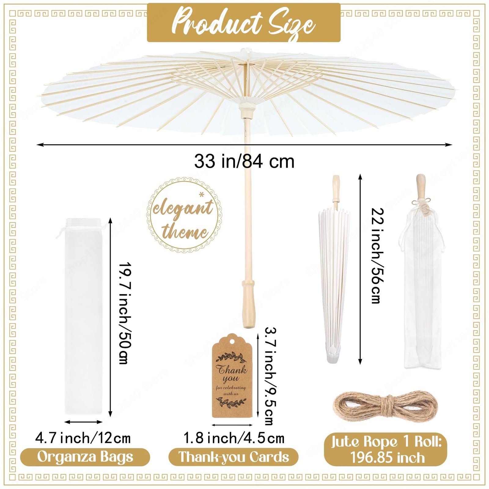 Ombrello Bianco Da Sposa 6-120 set di ombrelli carta da 33 pollici for ombrellone matrimonio, bianco, regalo decorativo for oggetti scena for la fotografia