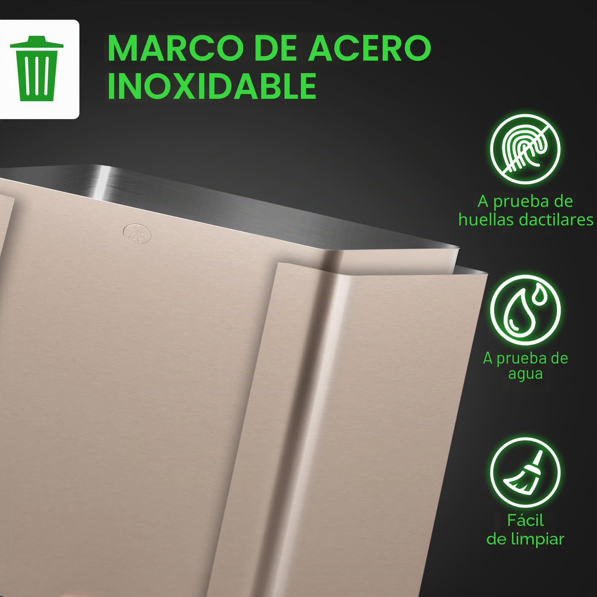 HOMCOM Cubo de Cocina Triple, Cubo de Pedal 3 x 15L, Cubo de Basura Triple de Acero Inoxidable con Tapa de Cierre Suave, Cubos Interiores Extraíbles, A Prueba de Huellas Dactilares para Reciclaje y