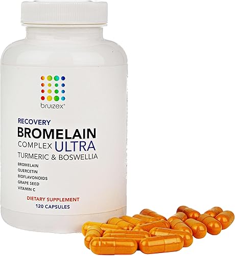 BRUIZEX Suplemento de alivio de moretones ultra bromelina y quercetina, 120 cápsulas Suplementos de cirugía de piel moretonada, recuperación de