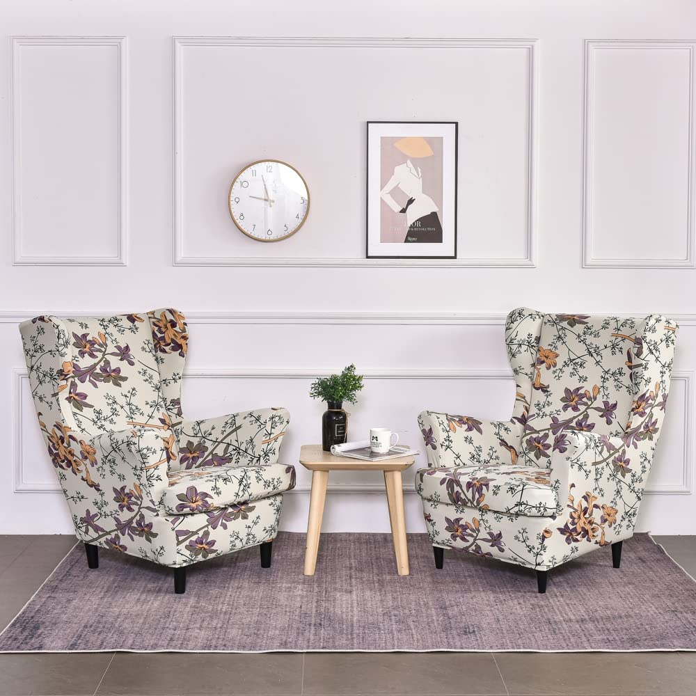 Highdi 2 Copripoltrona Con Orecchie Elasticizzati - 1 Posto Floreale Con Fodera Cuscino - Antiscivolo Universale Bauhinia - 3