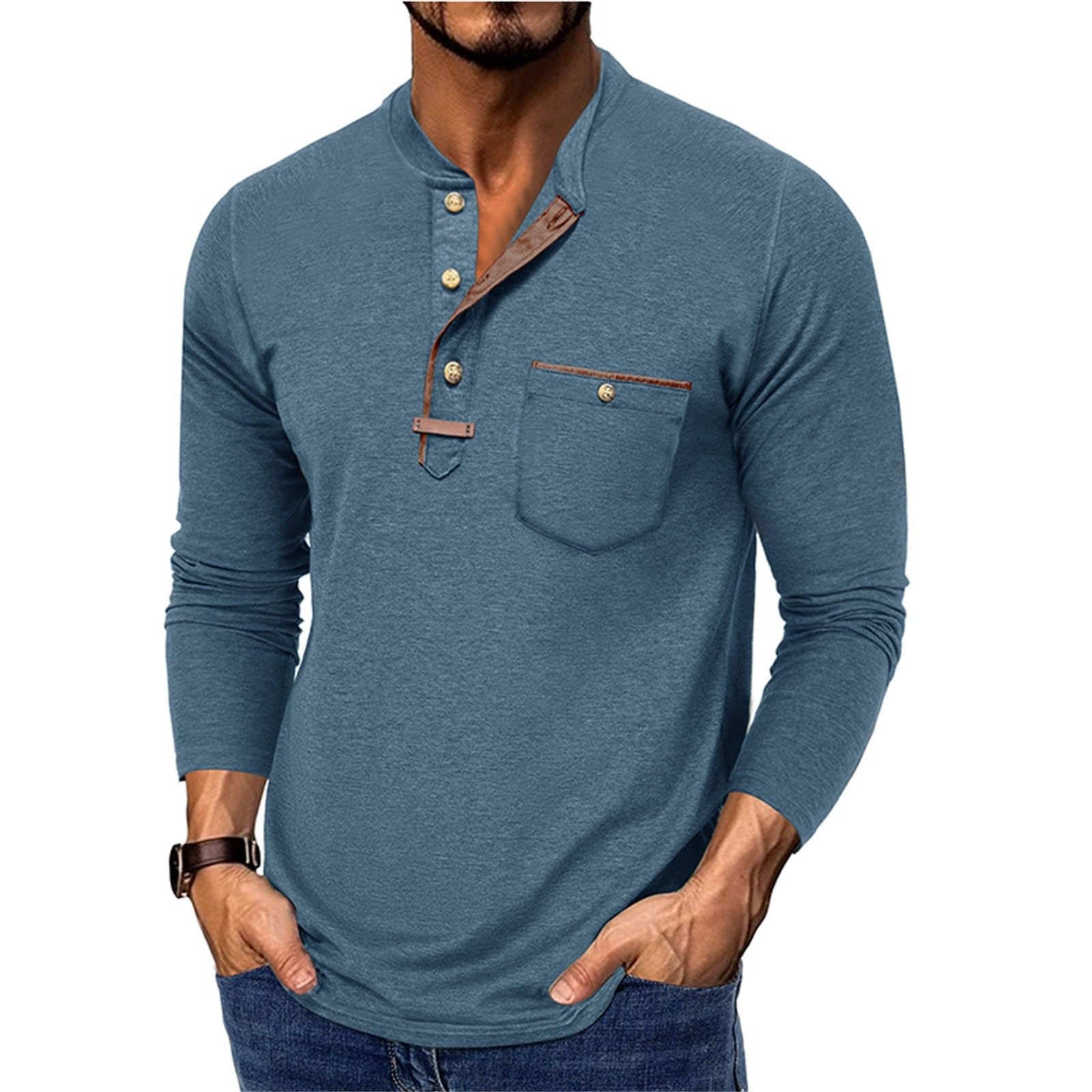 Generico Maglia Uomo Maniche Corte Lunghe Contrasto di Colori, Indumento Leggero Adatto per La Primavera E L'Autunno