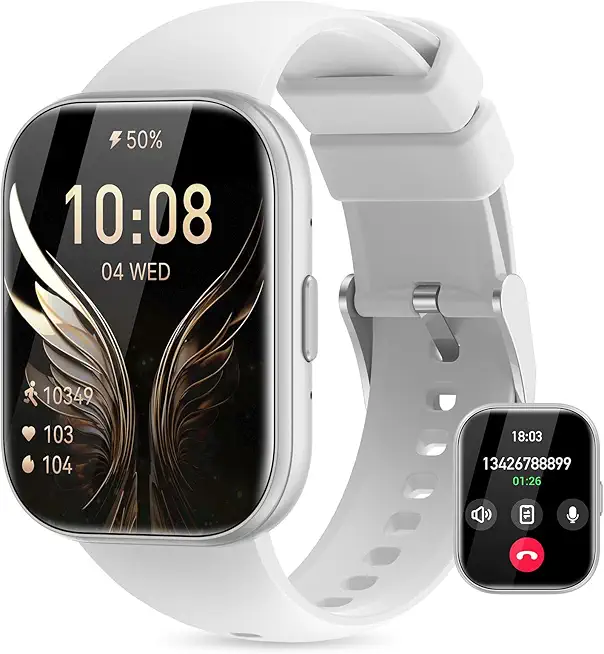 Miecgth Smartwatch Damen mit Telefonfunktion 1.75" Touchscreen Fitness Tracker Smartwatch Herzfrequenz IP68 Menstruationszyklus 120+ Sportmodi Schlafüberwachung SpO2 für iOS & Android (Weiß)