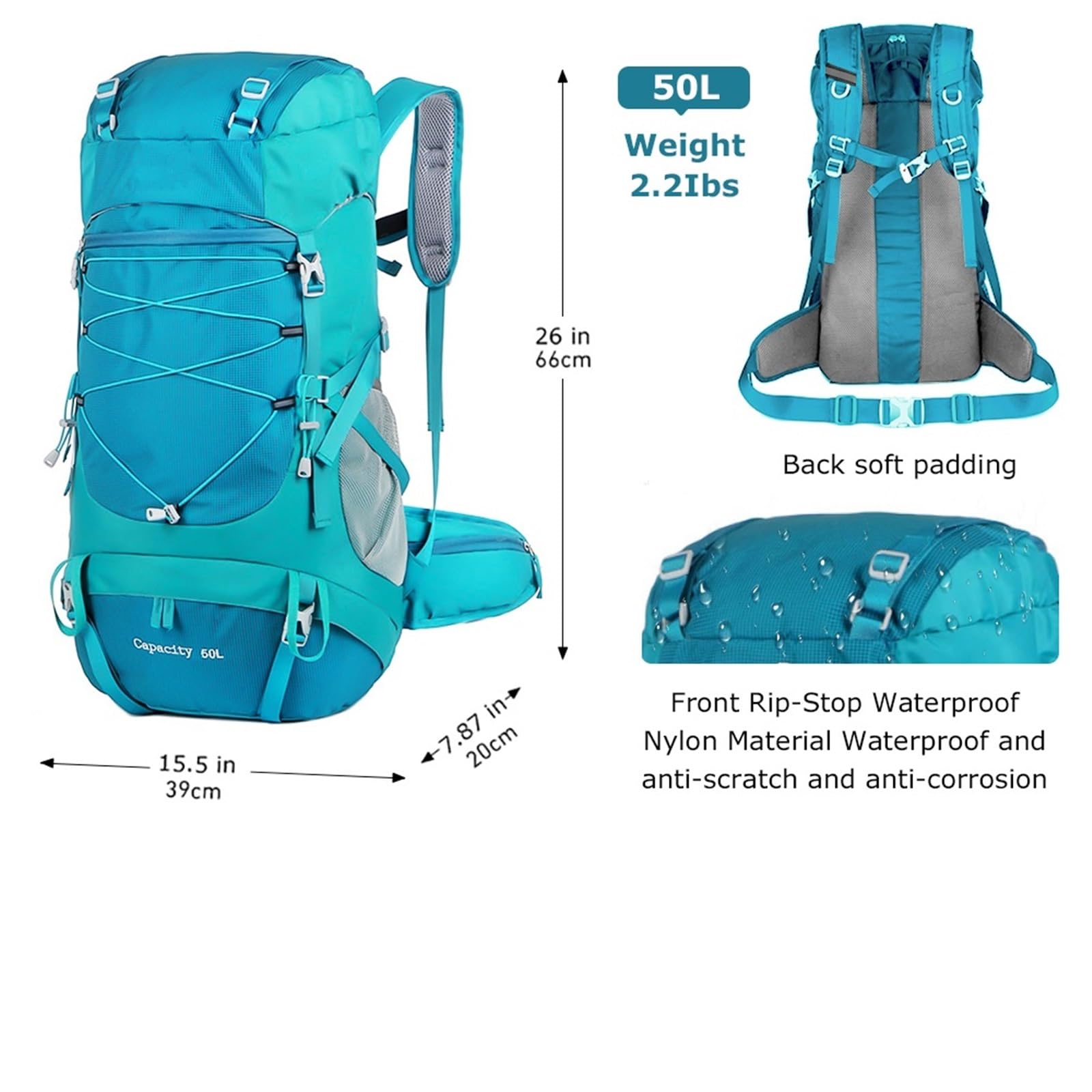 Mochila Trekking Mochila de senderismo 50 l con funda impermeable, multifuncional, for montañismo, viajes, trekking y acampada