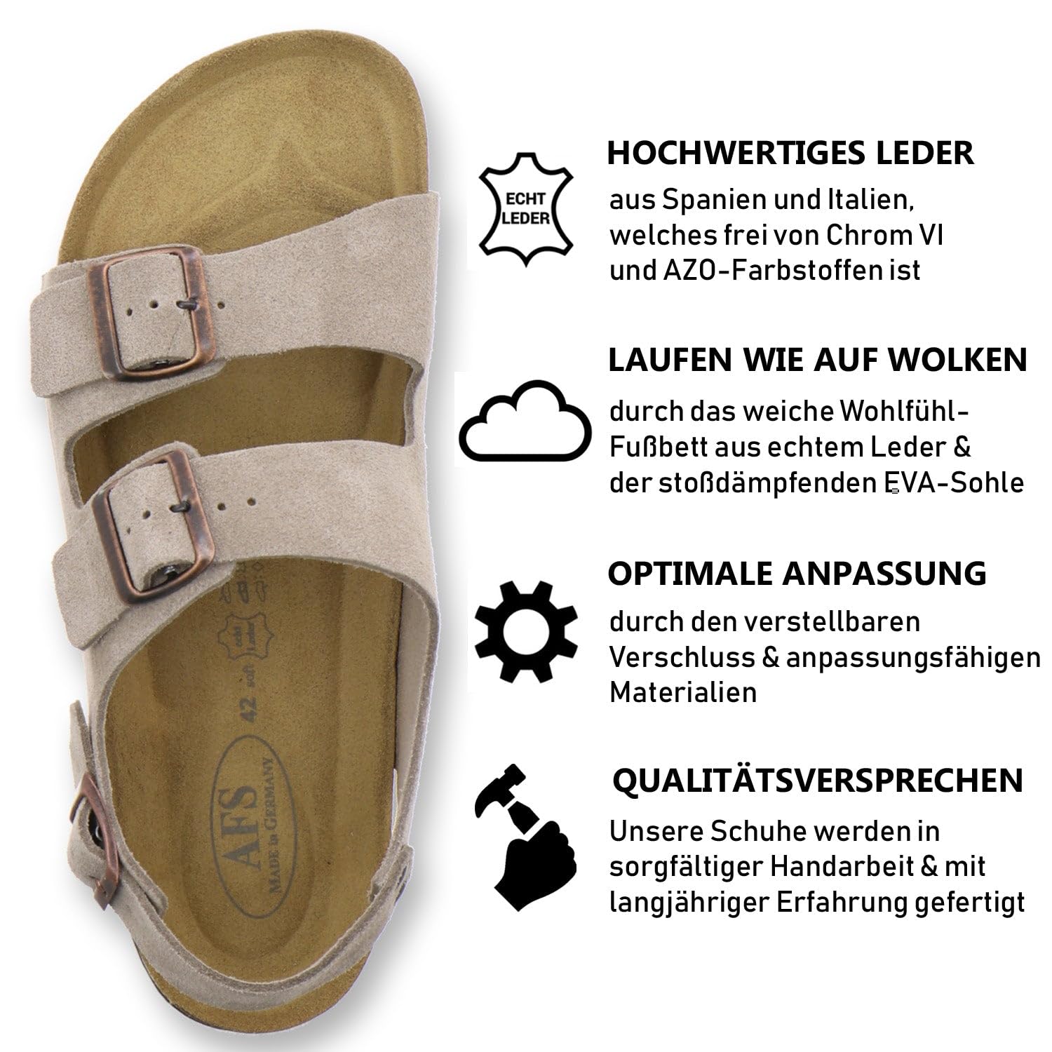 AFS-Schuhe Bequeme Sandalen für Herren Leder, Größe 40-47 - Made in Germany