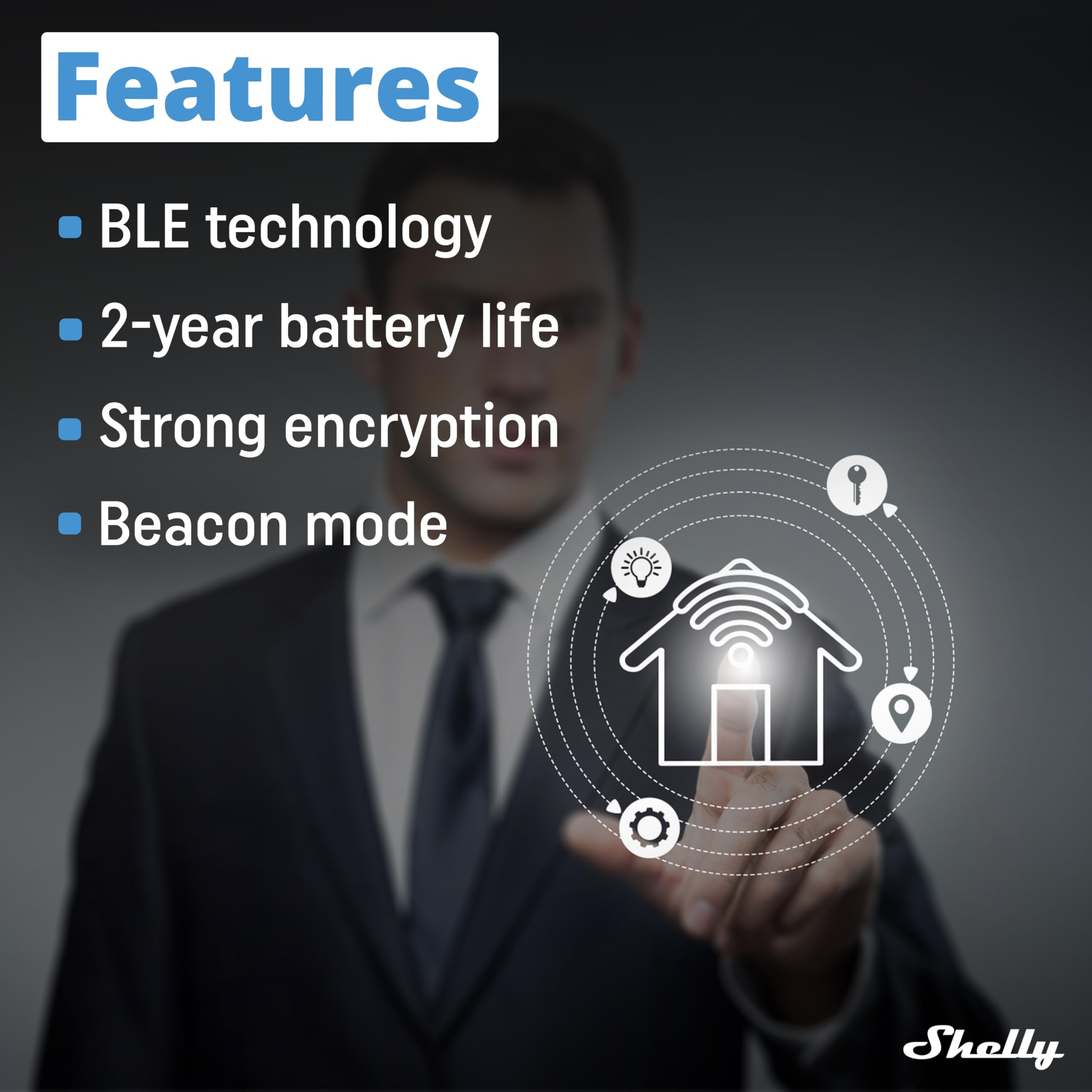 Shelly BLU Wall Switch 4 Stand-Alone – Mando a distancia Bluetooth universal, Pulsador Autónomo Inalámbrico, Control remoto para Domótica, Acciones y Escenas inteligentes, Multiclic