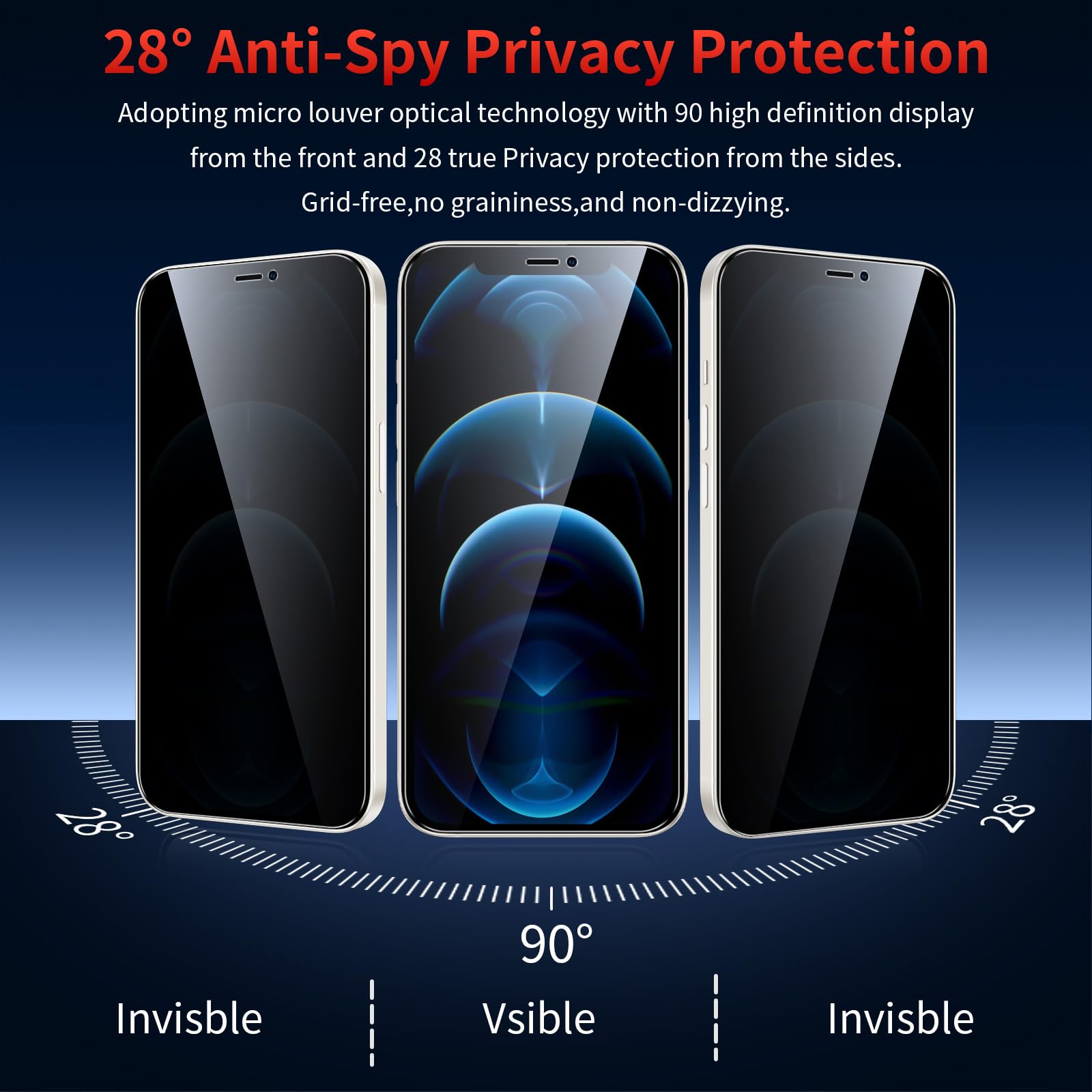 Pellicola Protettiva In Vetro Temperato Privacy Per IPhone 12 Pro Max – 3 Pezzi, Anti-Spia, 9H, Anti-Impronte, Anti-Graffio