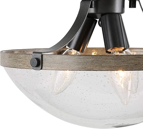 Miniatura 6 de Luces de techo semiempotradas de 3 luces, lámpara de granja cerca del techo con pantalla de vidrio sembrado para dormitorio, pasillo, cocina,