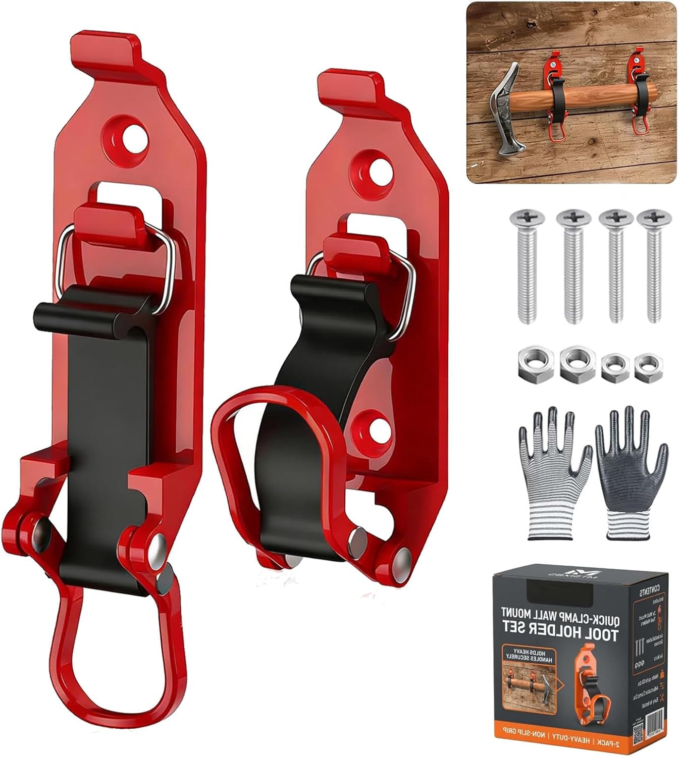 Heavy Duty Metal Rubber Shovel Mount Kit , Shovel Mount for Roof Rack, Quick Release Shovel Mount in Vehicle Beds, Secure Locking, for Roof Rack/ Truck Bed (2 pcs red)