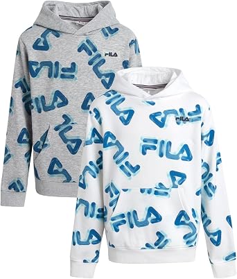 Fila Boys Sweatshirts - 2 Pack Lightweight Soft Fleece Athletic Graphic Hoodies Sweatshirt for Boys with Kangaroo Pocket