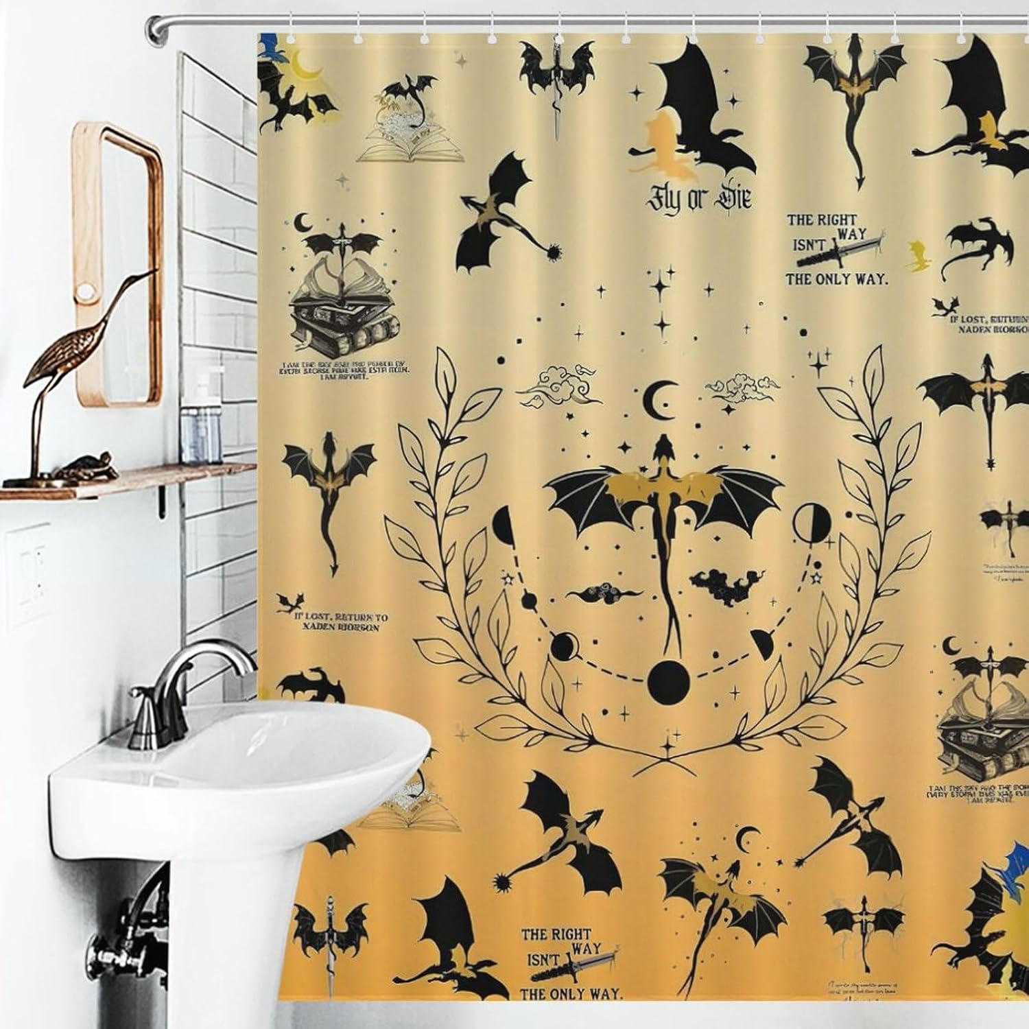 HXZY Fun Fourth Wing Shower Curtains, Fantastic Bookish Aesthetic Shower Curtain, 70 x 70 inch Waterproof Shower Curtain with Hooked Bathroom Trim (70×70in, style5)