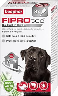Beaphar | FIPROtec® COMBO for Large Dogs (20–40kg) | Kills Fleas, Flea Eggs & Ticks | Stops Fleas Multiplying on Pet and in Home | Vet Strength Treatment | 3 Pipettes