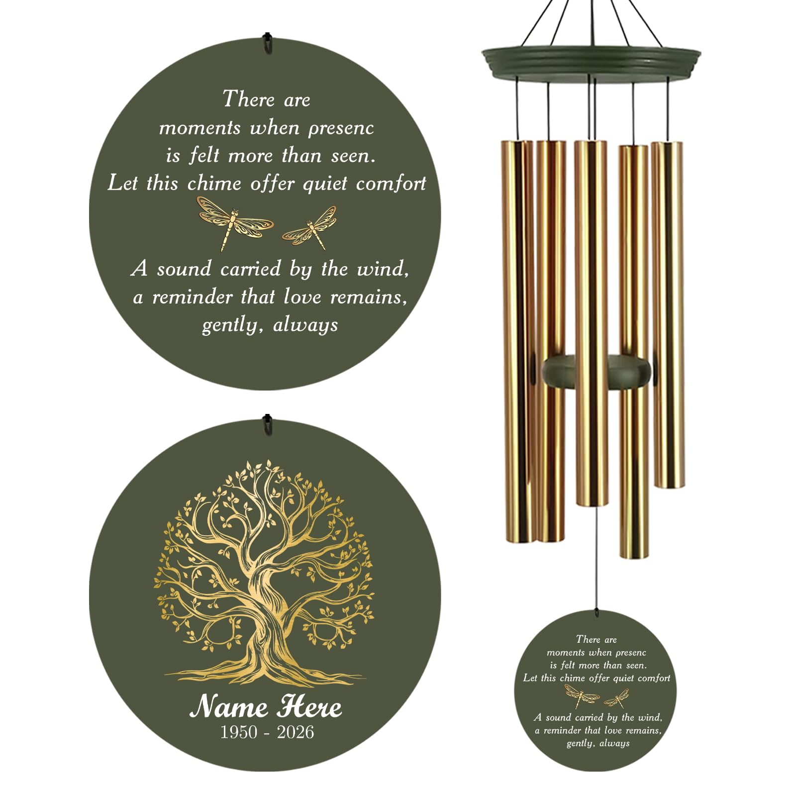 Peraonslized Tree of Life Memorial Wind Chimes for Loss of Loved One Mom Dad, 30/36 inch Wind Chime Sympathy Remembrance Condolences Gifts for Loss, Produced in Texas