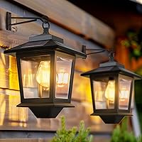 PASAMIC 2-Pack Solar Wall Lanterns: 4 Solar Panels, Replaceable Bulbs, Dusk-to-Dawn Auto-On, Waterproof Anti-Rust Outdoor Sconces with Hooks
