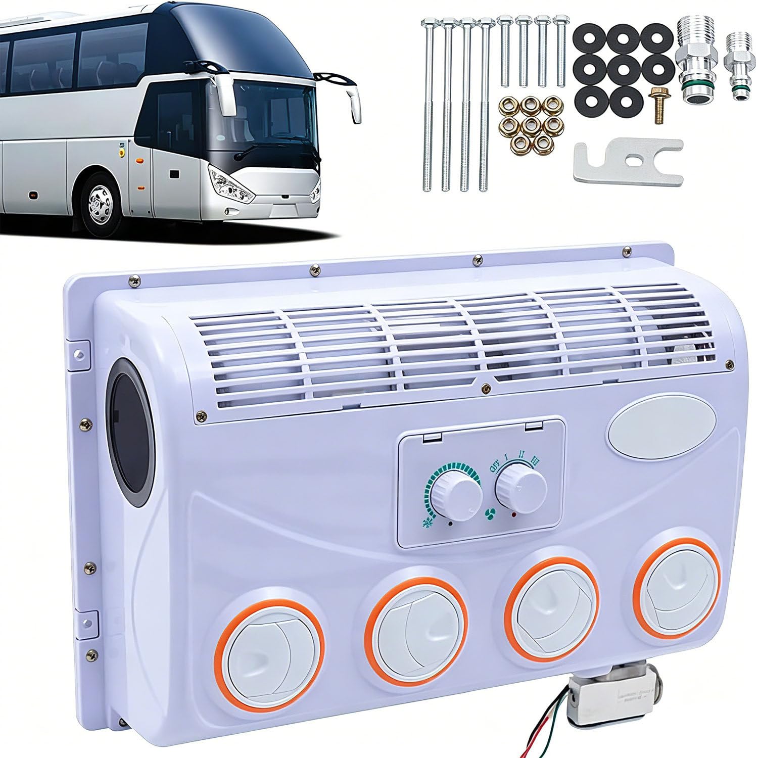 COAKUE 12V/24V DC Electric Air Conditioner, Evaporator Assembly with 32 Aluminium Cores, Universal RV Air Conditioner for Caravans, Trailers, Farm Vehicles, Construction Vehicles 24V