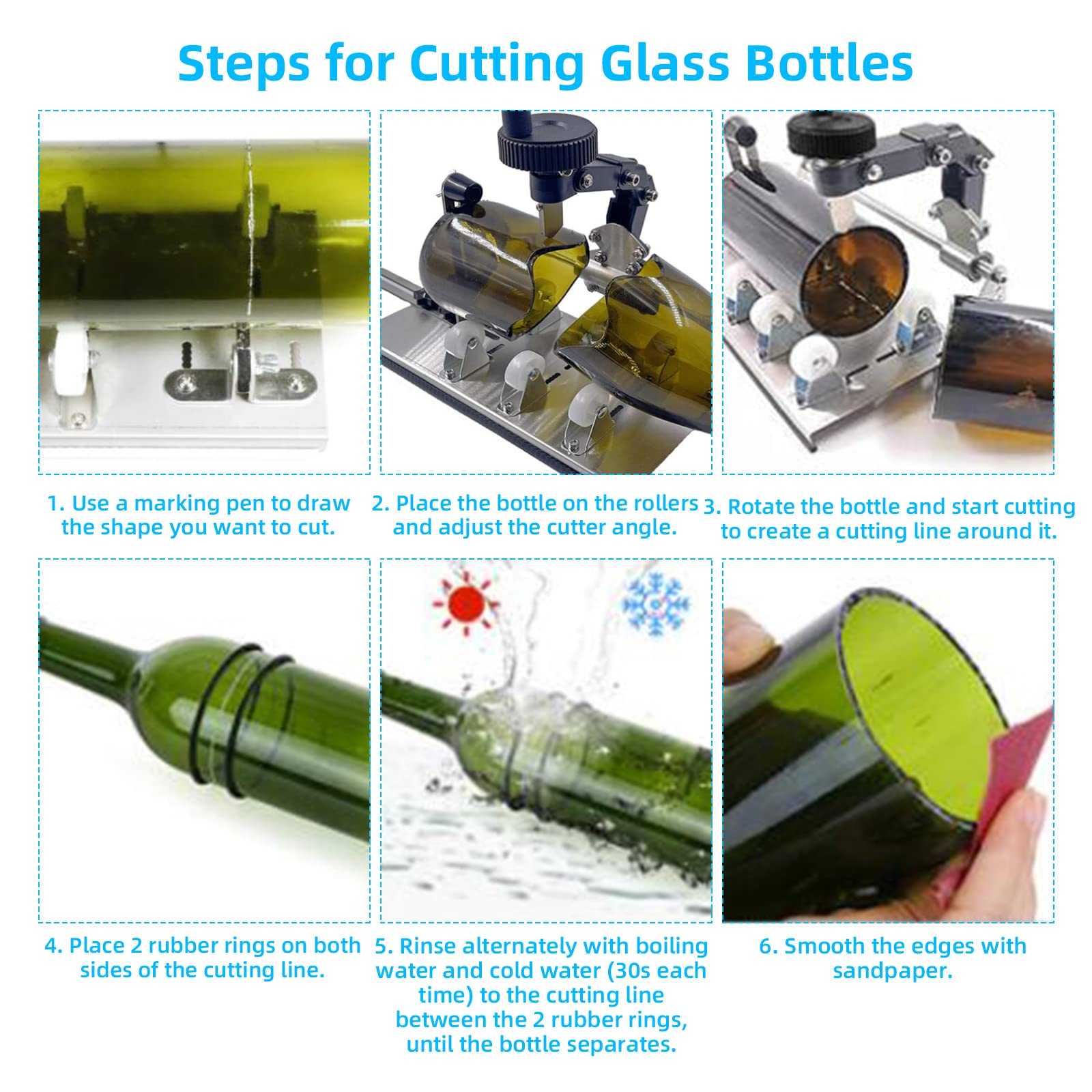 Kit Coupe Bouteille,Coupe Bouteille De Mise à Niveau,Bouteilles Rondes,CarréEs Et Goulots D'étranglement,Kit Complet D'Outils De Coupe De Verre,Coupe Bouteille en Verre De Liqueur De Vin