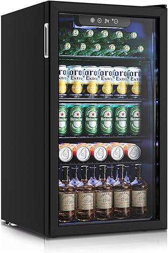 Feelfunn Refrigerador de bebidas Mini refrigerador con puerta de vidrio para 126 latas para refrescos, cervezas, vino, nevera de bebidas
