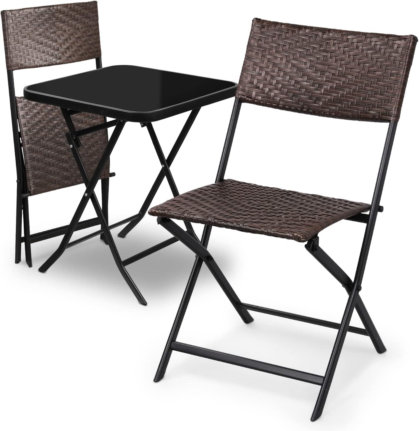 Amazon.com: Magshion Patio Rattan Chair Set of 3 Folding Chairs Outdoor ...